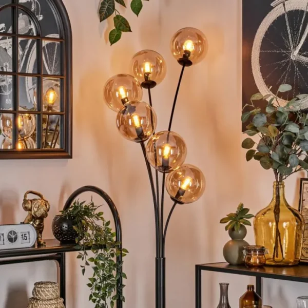 hofstein Lampadaire - Verre 15 cm Gastor Ambre, 6 lumières* Lampes En Verre