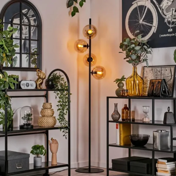 hofstein Lampadaire - Verre 15 cm Gastor Ambre, 4 lumières* Lampes En Verre