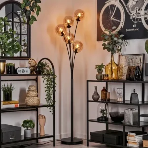 hofstein Lampadaire - Verre 15 cm Gastor Ambre, 5 lumières* Lampes En Verre