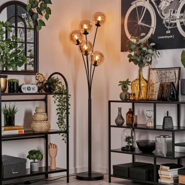 hofstein Lampadaire - Verre 15 cm Gastor Ambre, 5 lumières* Lampes En Verre