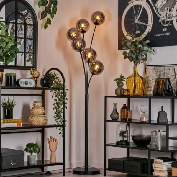 hofstein Lampadaire - Verre 15 cm Gastor Fumé, 6 lumières* Lampes Modernes