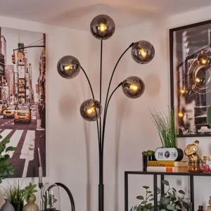 hofstein Lampadaire - Verre 15 cm Gastor Fumé, 5 lumières* Lampes Modernes