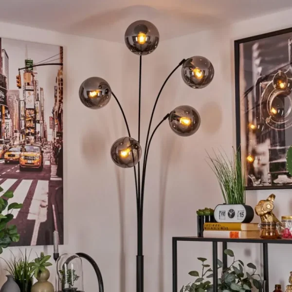 hofstein Lampadaire - Verre 15 cm Gastor Fumé, 5 lumières* Lampes Modernes