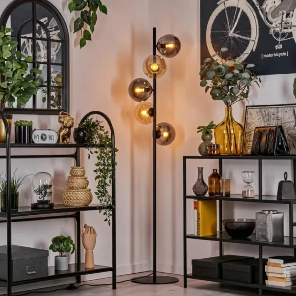 hofstein Lampadaire - Verre 15 cm Gastor Ambre, Fumé, 5 lumières* Lampes Modernes