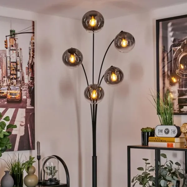 hofstein Lampadaire - Verre 15 cm Gastor Clair, Fumé, 5 lumières* Lampes Modernes