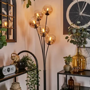 hofstein Lampadaire - Verre 15 cm Gastor Ambre, Clair, 5 lumières* Lampes En Verre