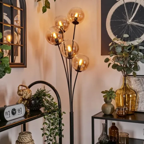 hofstein Lampadaire - Verre 15 cm Gastor Ambre, Clair, 5 lumières* Lampes En Verre