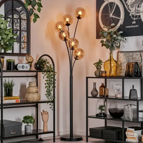 hofstein Lampadaire - Verre 15 cm Gastor Ambre, 6 lumières* Lampes En Verre