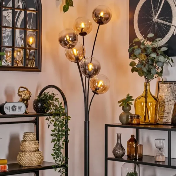 hofstein Lampadaire - Verre 15 cm Gastor Ambre, Clair, Fumé, 6 lumières* Lampes Modernes