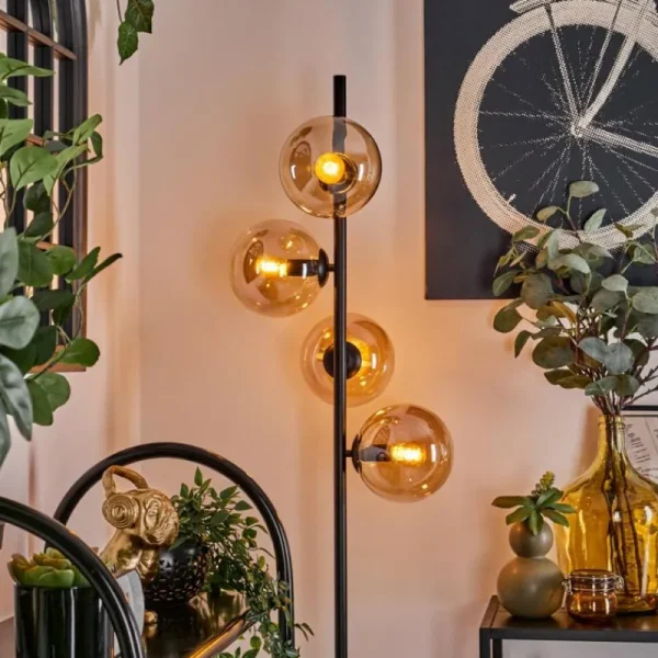 hofstein Lampadaire - Verre 15 cm Gastor Ambre, 4 lumières* Lampes En Verre