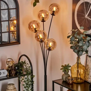 hofstein Lampadaire - Verre 15 cm Gastor Ambre, 5 lumières* Lampes En Verre