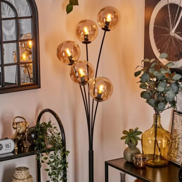hofstein Lampadaire - Verre 15 cm Gastor Ambre, 5 lumières* Lampes En Verre