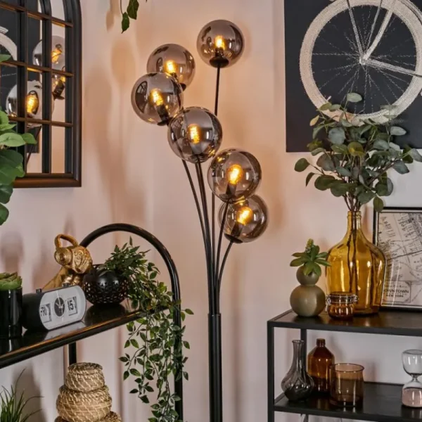 hofstein Lampadaire - Verre 15 cm Gastor Fumé, 6 lumières* Lampes Modernes