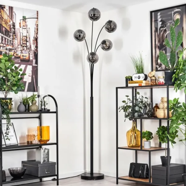 hofstein Lampadaire - Verre 15 cm Gastor Fumé, 5 lumières* Lampes Modernes