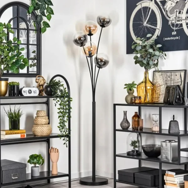 hofstein Lampadaire - Verre 15 cm Gastor Ambre, Clair, Fumé, 5 lumières* Lampes Modernes