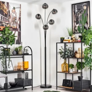 hofstein Lampadaire - Verre 15 cm Gastor Clair, Fumé, 5 lumières* Lampes Modernes