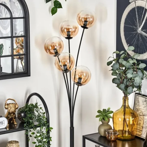 hofstein Lampadaire - Verre 15 cm Gastor Ambre, Clair, 5 lumières* Lampes En Verre