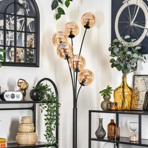 hofstein Lampadaire - Verre 15 cm Gastor Ambre, 6 lumières* Lampes En Verre