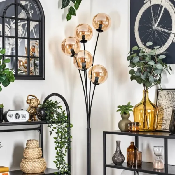 hofstein Lampadaire - Verre 15 cm Gastor Ambre, 5 lumières* Lampes En Verre