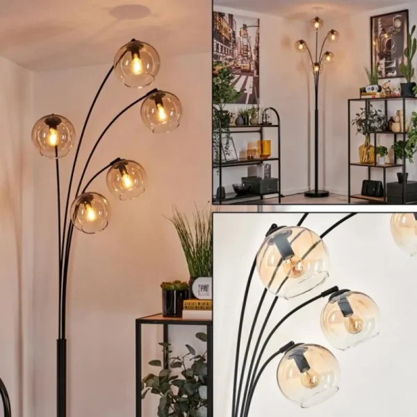 hofstein Lampadaire - Verre 15 cm Koyoto Ambre, Clair, 5 lumières* Lampes En Verre