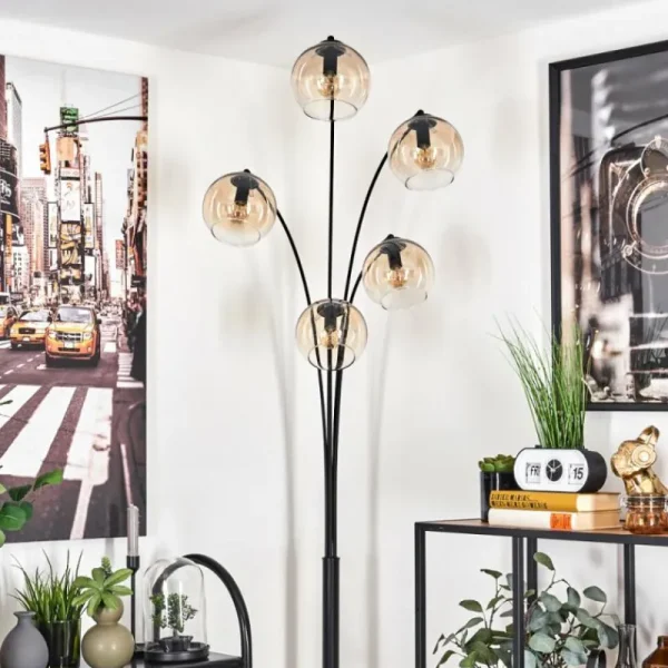 hofstein Lampadaire - Verre 15 cm Koyoto Ambre, Clair, 5 lumières* Lampes En Verre