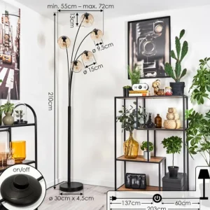 hofstein Lampadaire - Verre 15 cm Koyoto Ambre, Clair, 5 lumières* Lampes En Verre