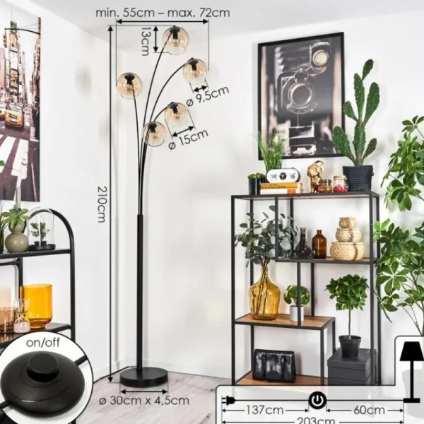 hofstein Lampadaire - Verre 15 cm Koyoto Ambre, Clair, 5 lumières* Lampes En Verre