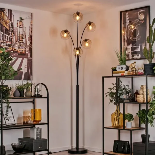 hofstein Lampadaire - Verre 15 cm Koyoto Ambre, Clair, 5 lumières* Lampes En Verre