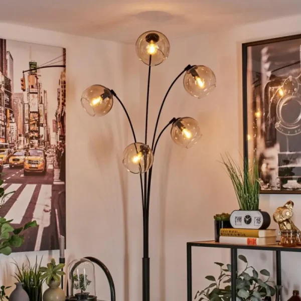 hofstein Lampadaire - Verre 15 cm Koyoto Ambre, Clair, 5 lumières* Lampes En Verre
