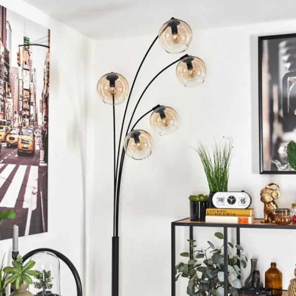 hofstein Lampadaire - Verre 15 cm Koyoto Ambre, Clair, 5 lumières* Lampes En Verre