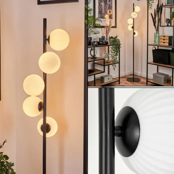 hofstein Lampadaire - Verre 12 cm Remaisnil Blanc, 5 lumières* Lampes Modernes