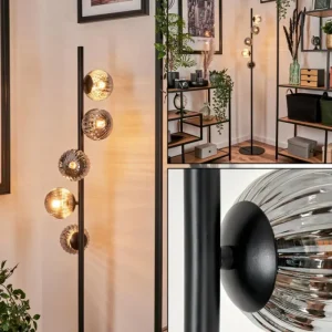hofstein Lampadaire - Verre 10 cm Remaisnil Fumé, 5 lumières* Lampes Modernes