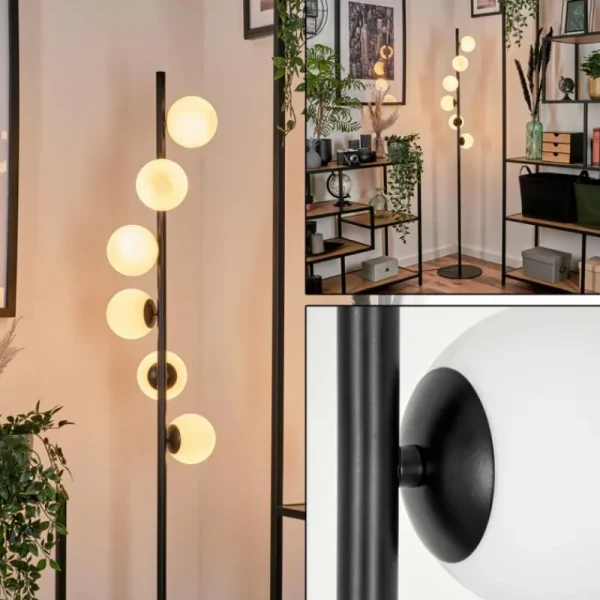 hofstein Lampadaire - Verre 10 cm Remaisnil Blanc, 6 lumières* Lampes En Verre