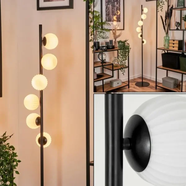 hofstein Lampadaire - Verre 10 cm Remaisnil Blanc, 6 lumières* Lampes En Verre