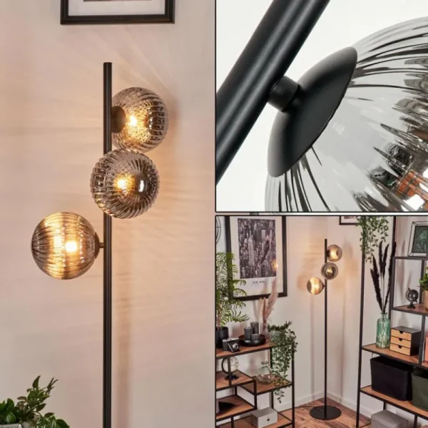 hofstein Lampadaire - Verre 15 cm Remaisnil Fumé, 3 lumières* Lampes Modernes