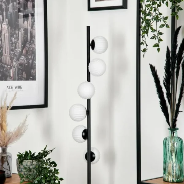 hofstein Lampadaire - Verre 10 cm Remaisnil Blanc, 6 lumières* Lampes En Verre