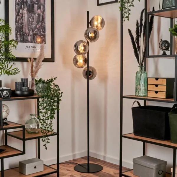 hofstein Lampadaire - Verre 15 cm Remaisnil Fumé, 5 lumières* Lampes Modernes