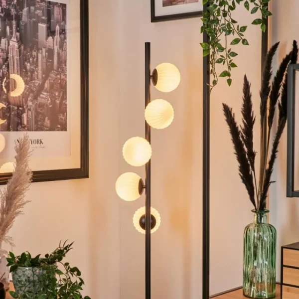 hofstein Lampadaire - Verre 10 cm Remaisnil Blanc, 5 lumières* Lampes Modernes