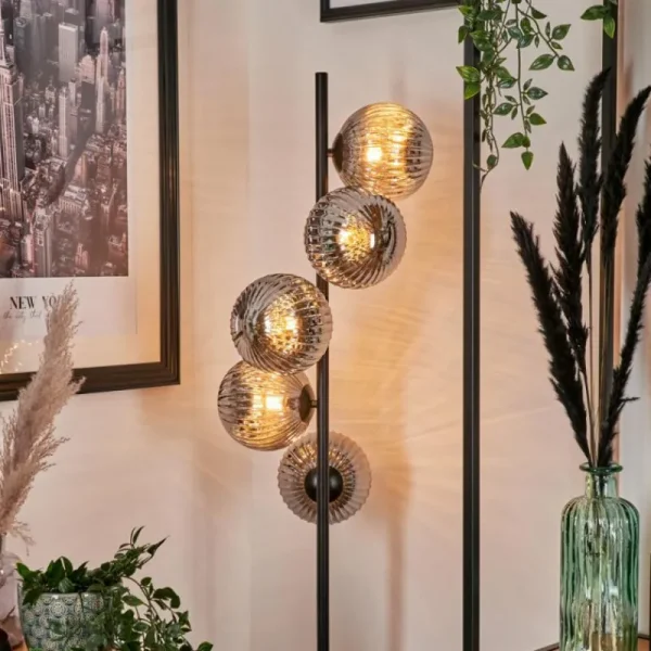 hofstein Lampadaire - Verre 15 cm Remaisnil Fumé, 5 lumières* Lampes Modernes