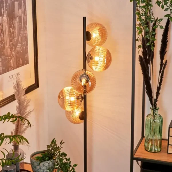 hofstein Lampadaire - Verre 15 cm Remaisnil Ambre, 5 lumières* Lampes Modernes