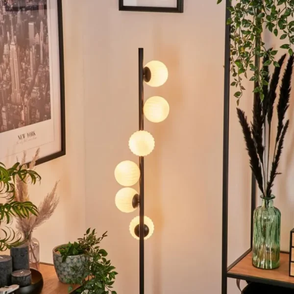 hofstein Lampadaire - Verre 10 cm Remaisnil Blanc, 6 lumières* Lampes En Verre