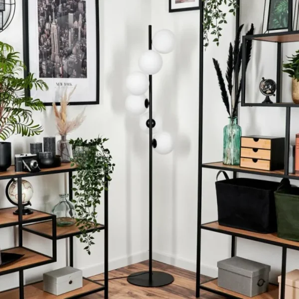 hofstein Lampadaire - Verre 15 cm Remaisnil Blanc, 6 lumières* Lampes En Verre