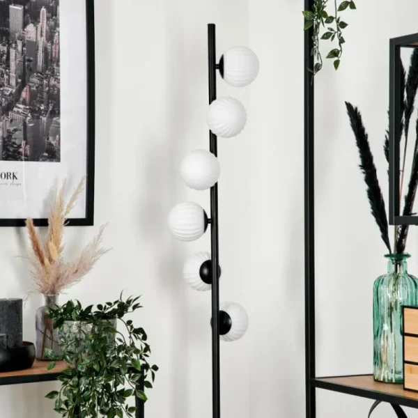 hofstein Lampadaire - Verre 10 cm Remaisnil Blanc, 6 lumières* Lampes En Verre