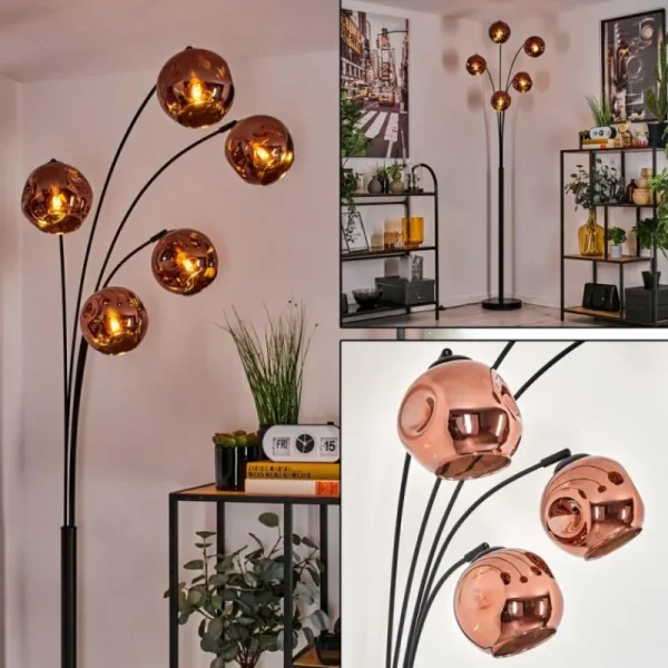 hofstein Lampadaire - Verre 15 cm Ripoll Cuivré, 5 lumières* Lampes En Verre