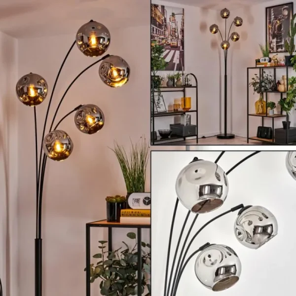 hofstein Lampadaire - Verre 15 cm Ripoll Chrome, 5 lumières* Lampes En Verre