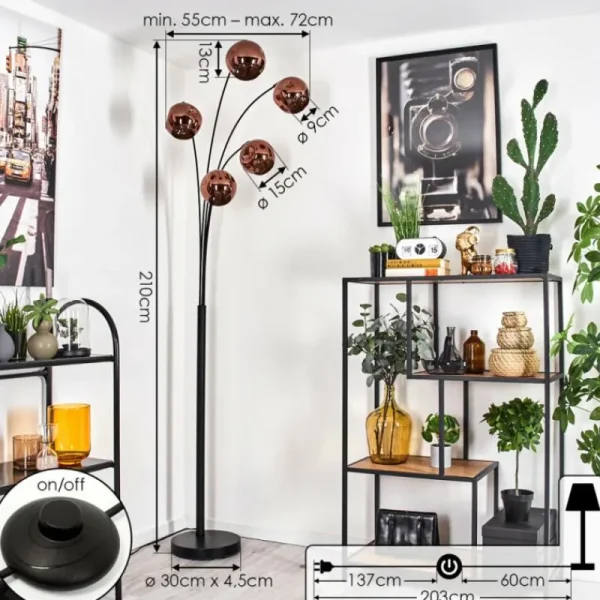 hofstein Lampadaire - Verre 15 cm Ripoll Cuivré, 5 lumières* Lampes En Verre