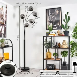 hofstein Lampadaire - Verre 15 cm Ripoll Chrome, 5 lumières* Lampes En Verre