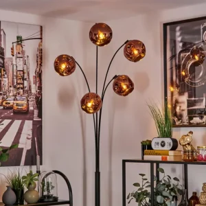 hofstein Lampadaire - Verre 15 cm Ripoll Cuivré, 5 lumières* Lampes En Verre