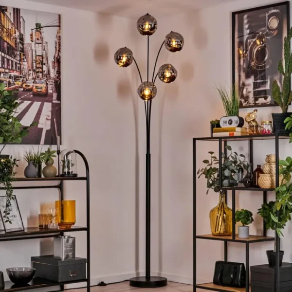 hofstein Lampadaire - Verre 15 cm Ripoll Chrome, 5 lumières* Lampes En Verre