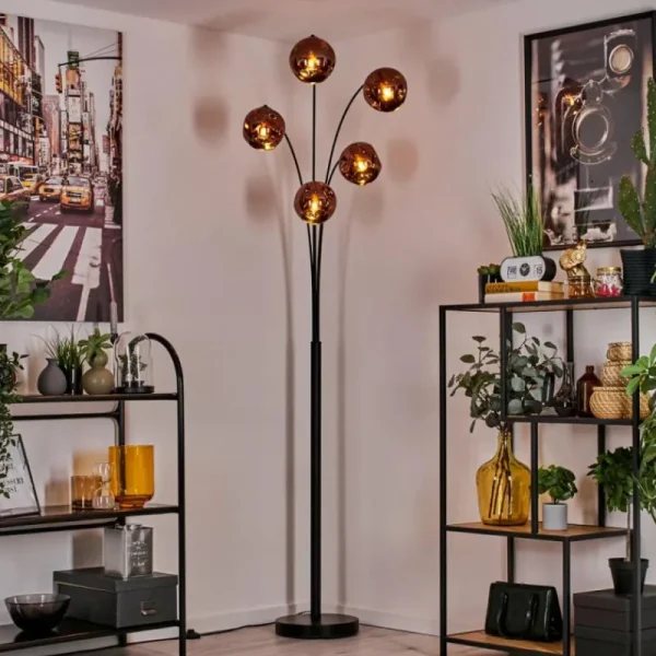hofstein Lampadaire - Verre 15 cm Ripoll Cuivré, 5 lumières* Lampes En Verre